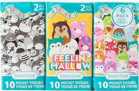Squishmallows 2-Ply Facial Pocket Tissues, 6PK