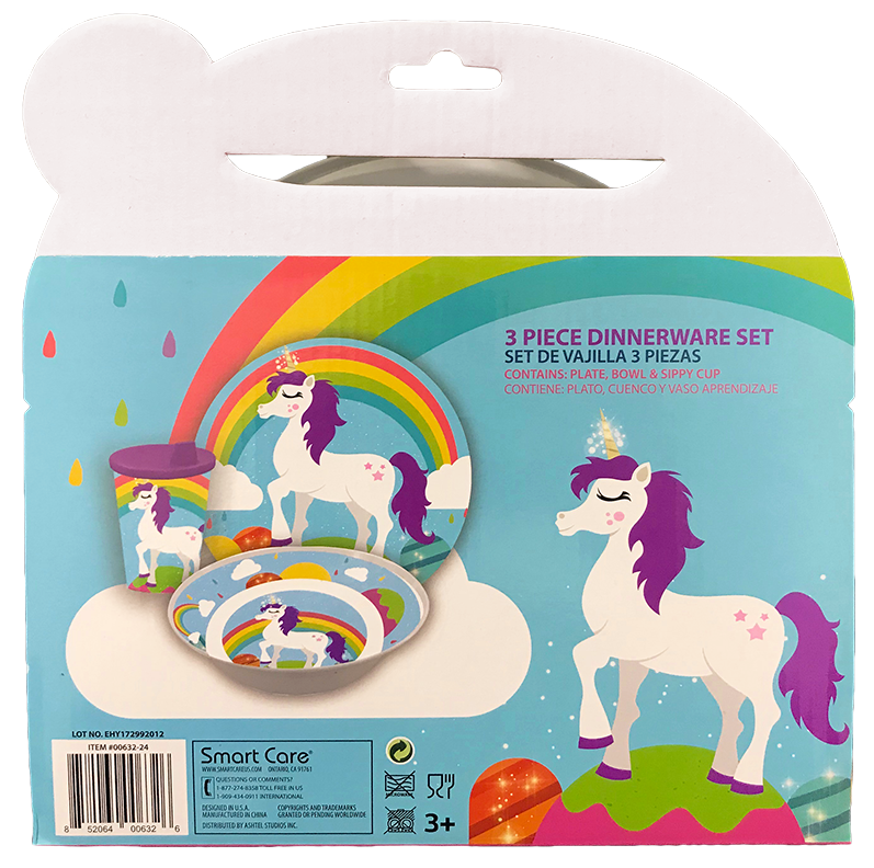 Smart Care Melamine 3 Piece Dinner Set - unicorn - Smart Care